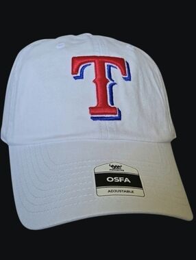NWT Texas Rangers MLB Fan Favorite White Baseball Cap With Red And Blue "T" Logo